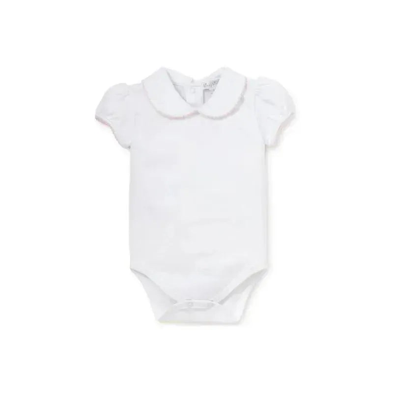 Kissy Kissy – Baby Girl Basic Short Sleeve Bodysuit With Collar, White/Pink