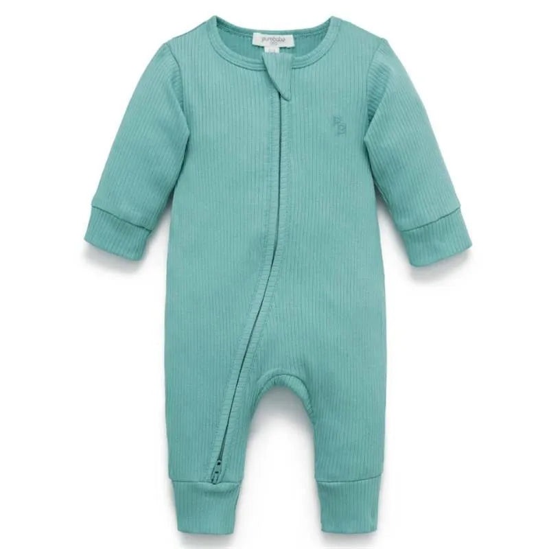 Pure Baby – Baby Boy Rib Zip Growsuit, Moss Green