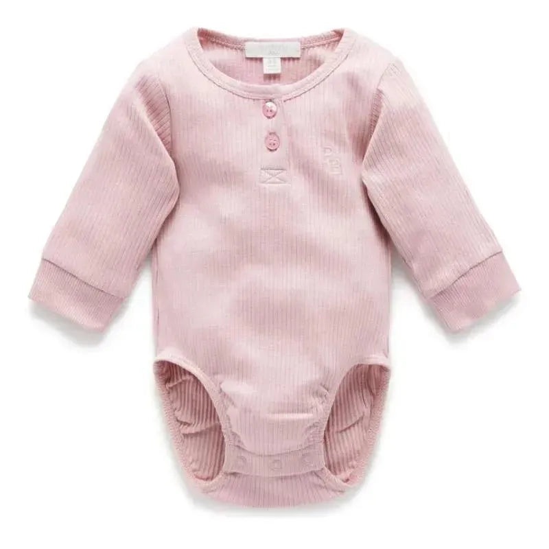 Pure Baby – Baby Girl Rib Long Sleeve Henley Bodysuit, Lavender