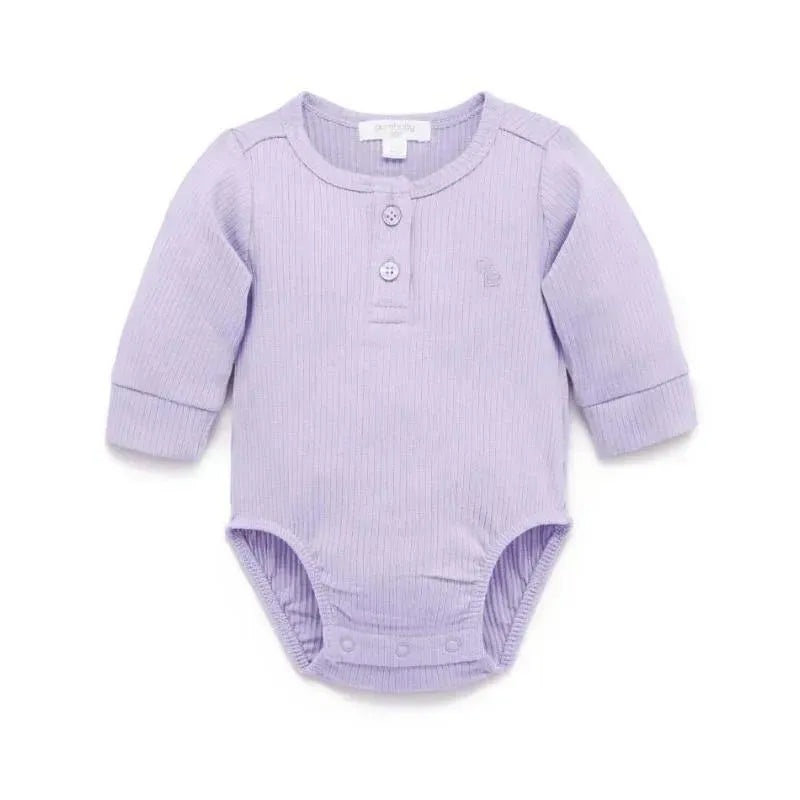 Pure Baby – Baby Girl Rib Long Sleeve Henley Bodysuit, Lilac