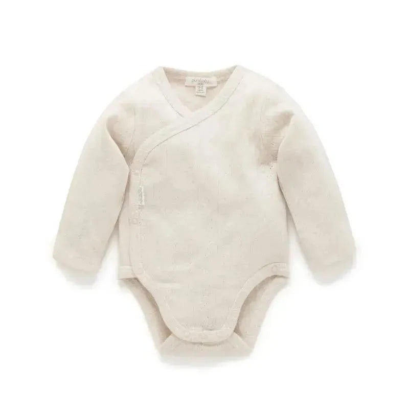 Pure Baby – Baby Neutral Pointelle Long Sleeve Wrap Bodysuit, Wheat Melange