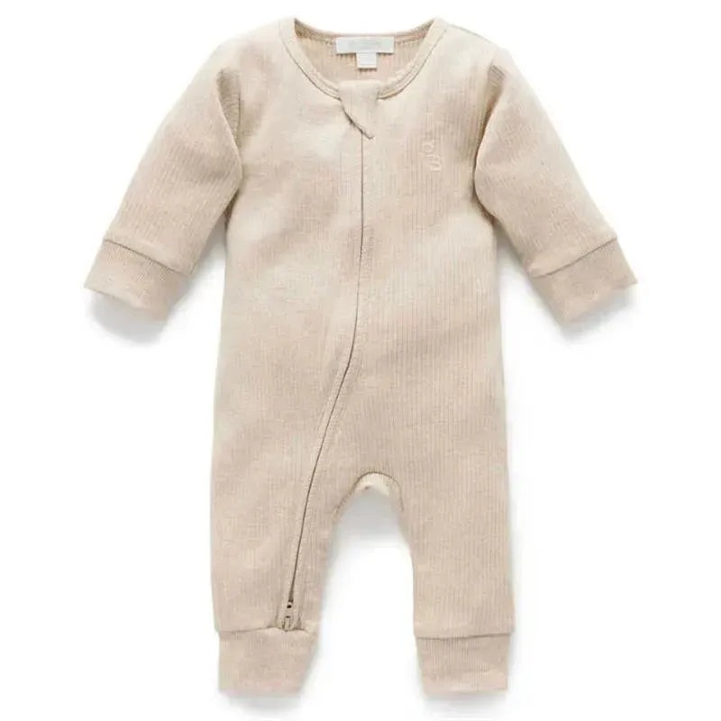 Pure Baby – Baby Neutral Rib Zip Growsuit, Biscuit Melange
