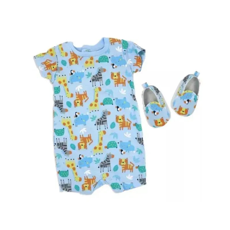 Rose Textiles – 2Pk Baby Boy Romper & Shoe Set, Safari Animal