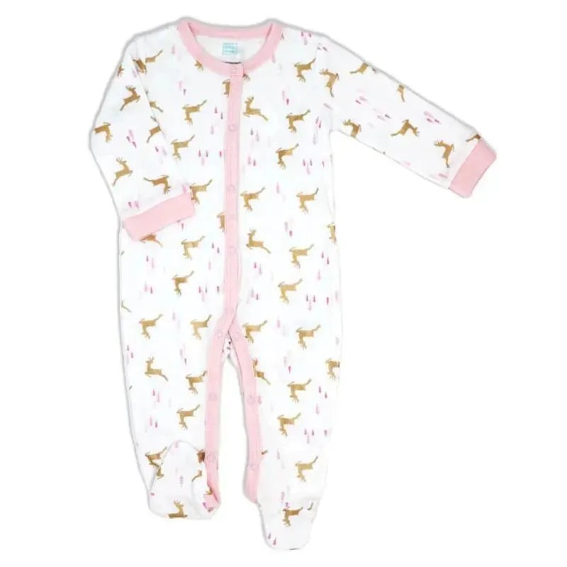 Rose Textiles – Baby Girl Holiday Snap Sleepers, Golden Deer