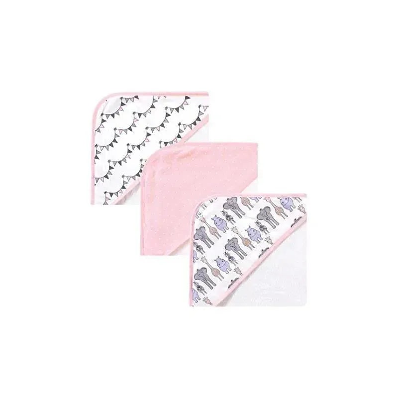 Hudson Baby – 3Pk Pink Safari Baby Cotton Rich Hooded Towels
