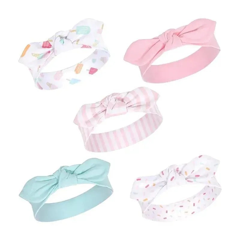 Hudson Baby – 5Pk Baby Girl Cotton and Synthetic Headbands, Ice Cream
