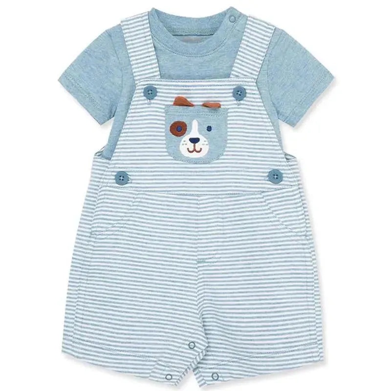 Little Me – Baby Boy Puppy Soft Cotton Knit Overall Set