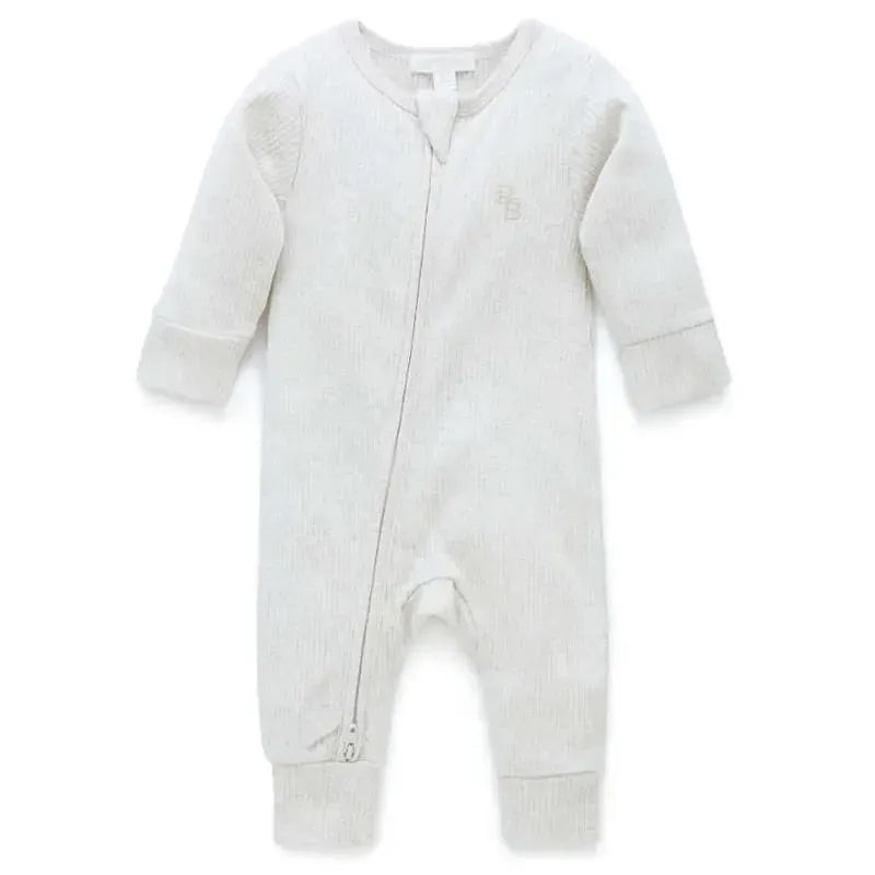 Pure Baby – Baby Neutral Rib Zip Growsuit, Wheat Melange