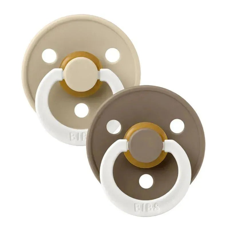 BIBS – 2Pk Vanilla GLOW/Dark Oak GLOW Rubber Baby Pacifier, 0/6M