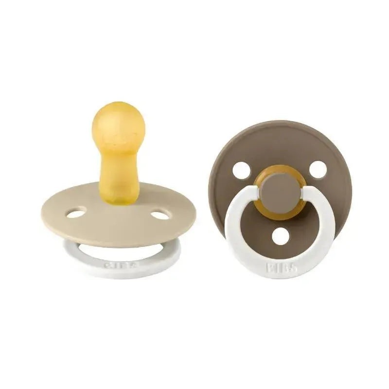 BIBS – 2Pk Vanilla GLOW/Dark Oak GLOW Rubber Baby Pacifier, 6/18M