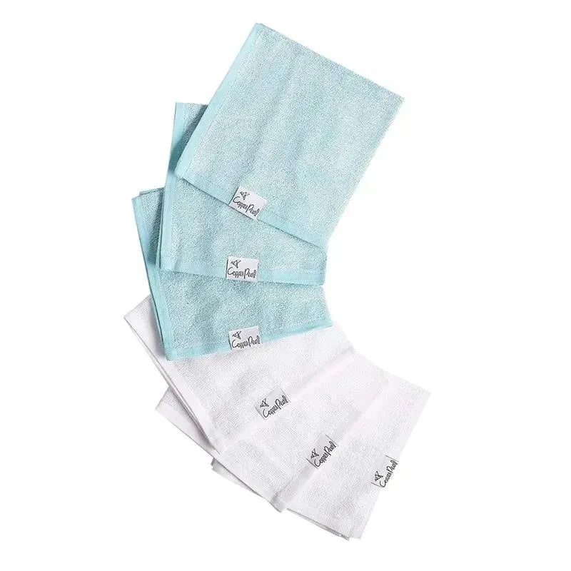 Copper Pearl – 6Pk Baby Bath Washcloths, White/Blue