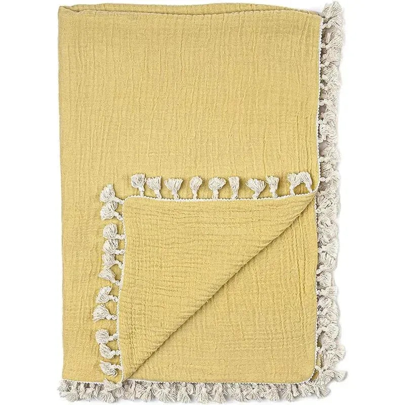 Crane – Baby Muslin Swaddle Blanket, Ochre