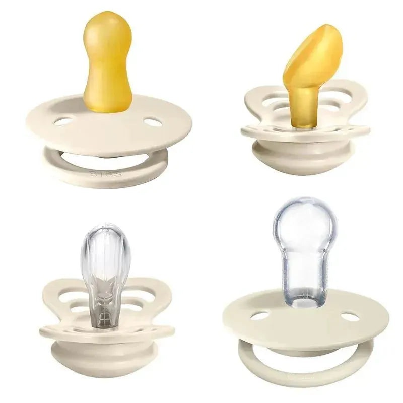 BIBS – Try-it De Lux Ivory Pacifiers Natural Rubber & Silicone, 0/6M