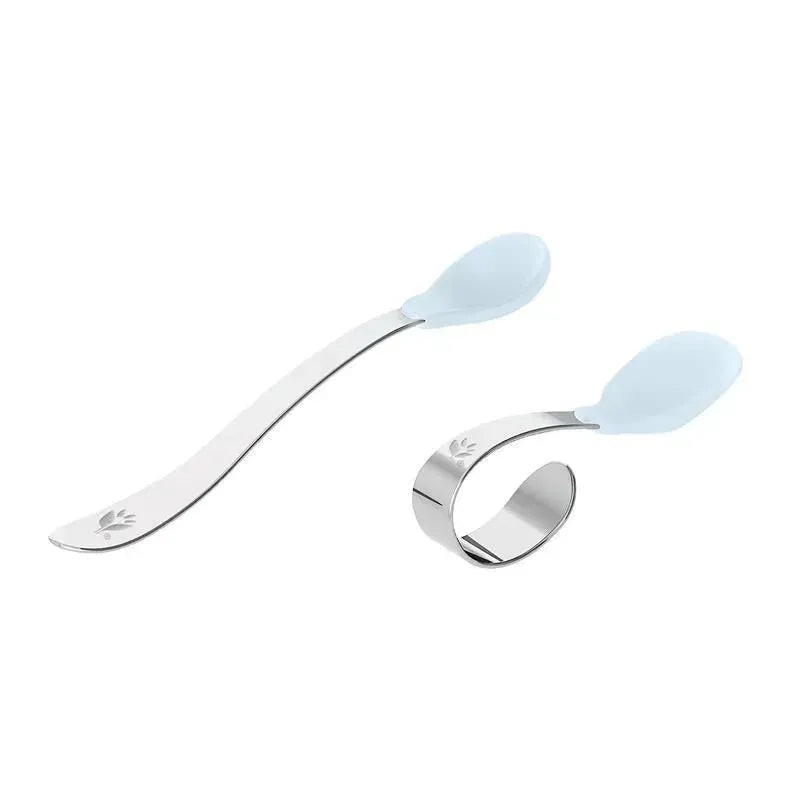 Green Sprouts – 2Pk Silicone & Stainless Steel Training Spoons, Light Blueberry