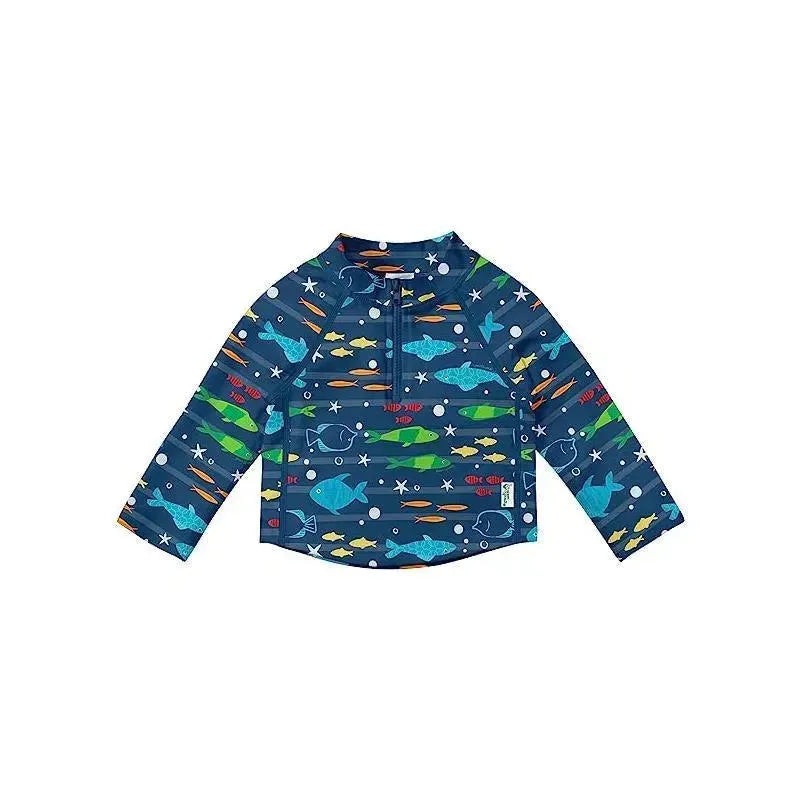 Green Sprouts – Baby Boys Long Sleeve Zip Rashguard Shirt, Navy Fish
