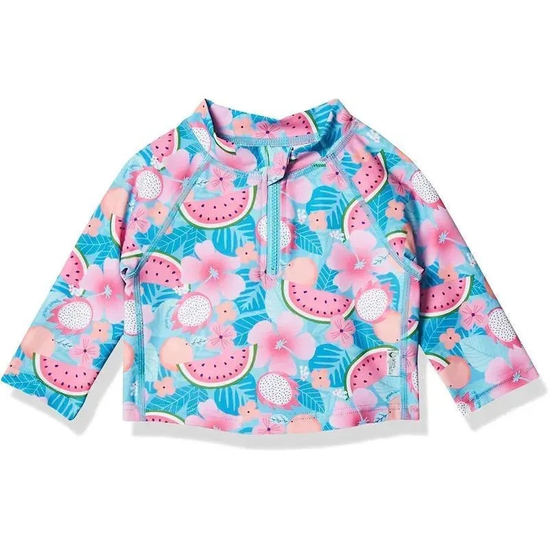 Green Sprouts – Long Sleeve Zip Rashguard Shirt, Aqua Tropical Fruit Floral