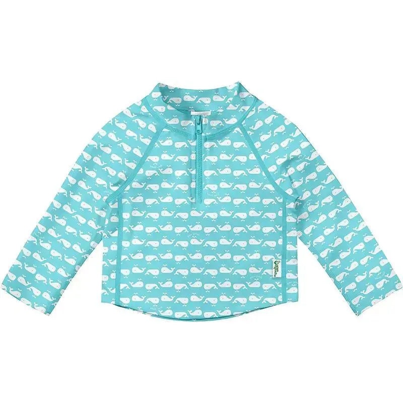 Green Sprouts – Long Sleeve Zip Rashguard Shirt, Aqua Whale Geo