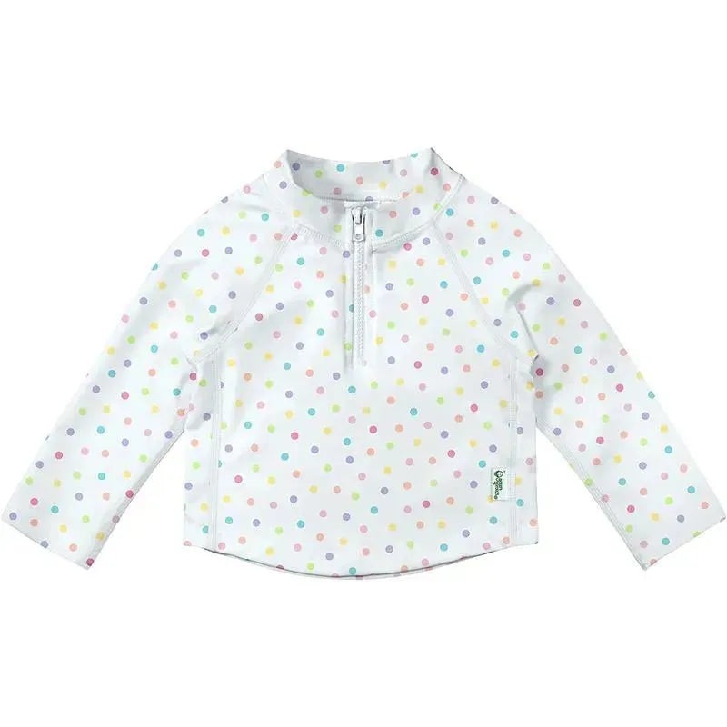 Green Sprouts – Long Sleeve Zip Rashguard Shirt, White Rainbow Dot