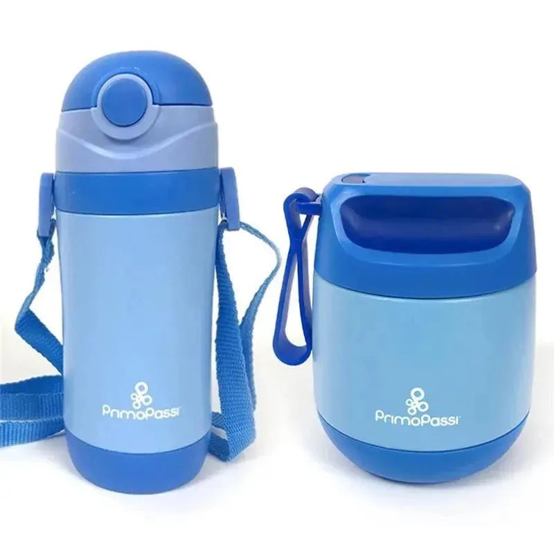 Primo Passi | Kids Insulated Food Jar & Insulated Straw Bottle For Kids Combo, Blue