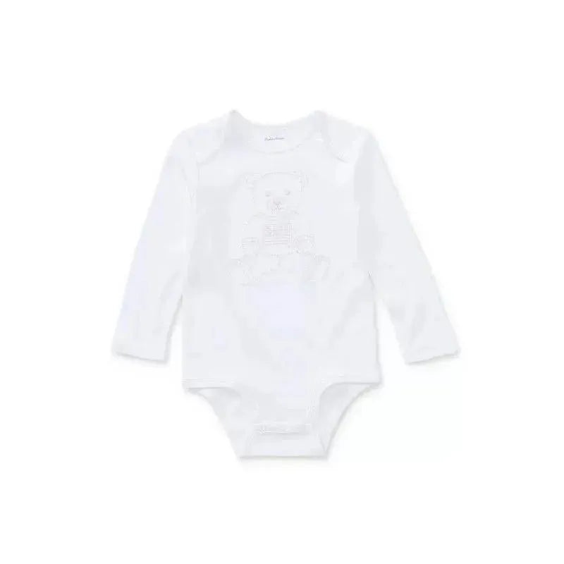Ralph Lauren Baby – Girl Embroidered Polo Bear Bodysuit, White