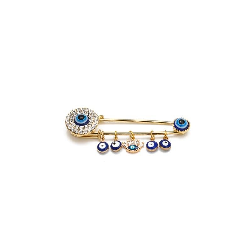 Macrobaby – Evil Eye Dropping Oil Blue Turkish Evil Eye Tassel Brooch Pin Gold