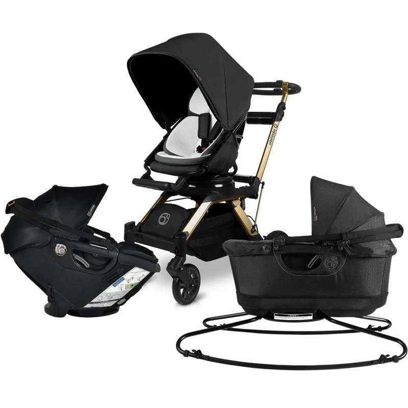 Orbit – Stroll, Sleep, & Ride Travel System (Stroller Frame + Stroller Seat + Bassinet + Car Seat), Black/Gold