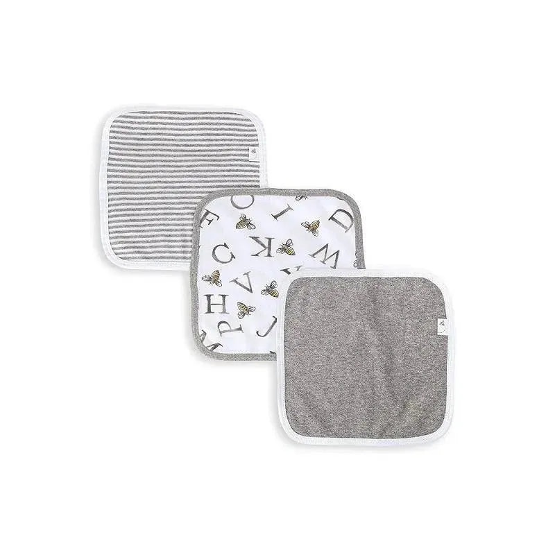 Burt’s Bees Set Of 3 A-Bee-C Washcloths Heather Grey One Size Hanger Grey