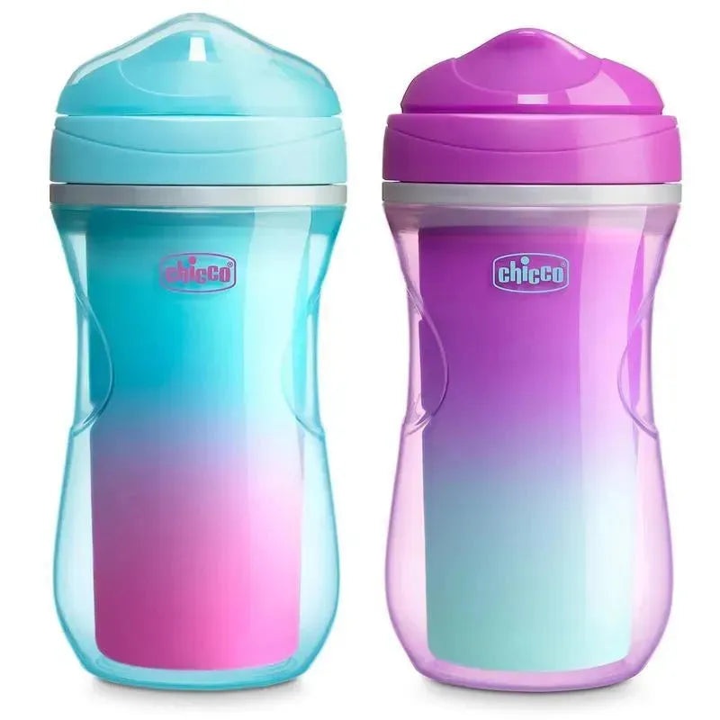 Chicco – 2Pk Insulated Rim Spout Trainer Sippy Cup 9Oz. Pink/Teal/Purple Ombre