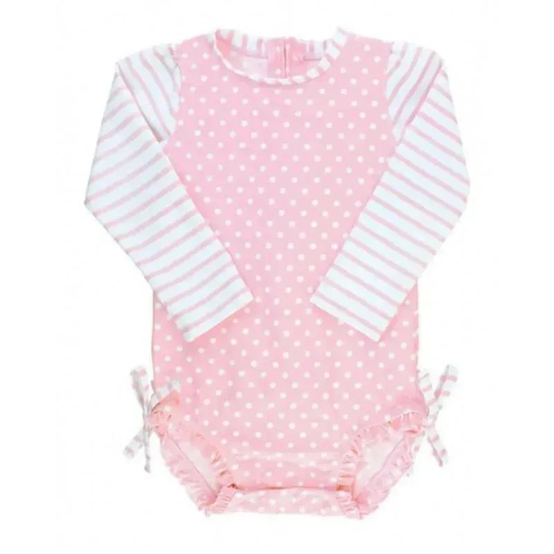 Rufflebutts – Pink Polka Dot One Piece Rash Guard, 6/12M