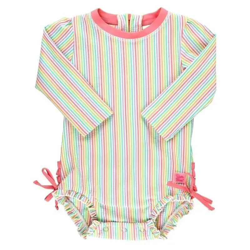 Rufflebutts – Rainbow Seersucker Long Sleeve Rash Guard