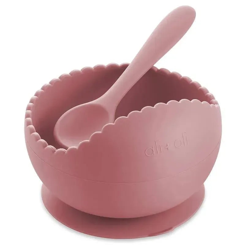 Ali + Oli – Silicone Suction Bowl & Spoon Set Wavy, Dusty Rose