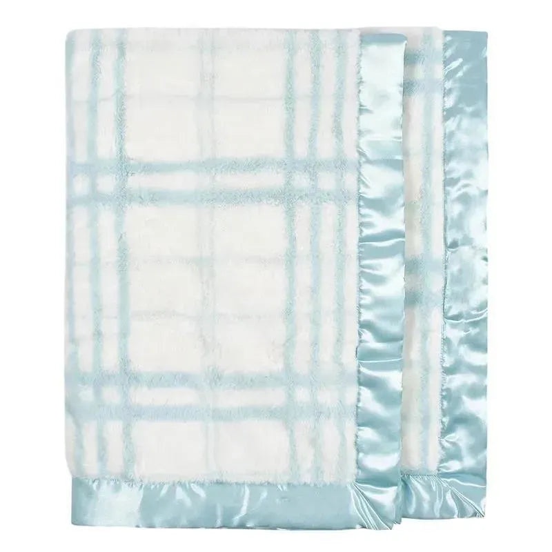 Just Born – Blue Plush Plaid Baby Blanket