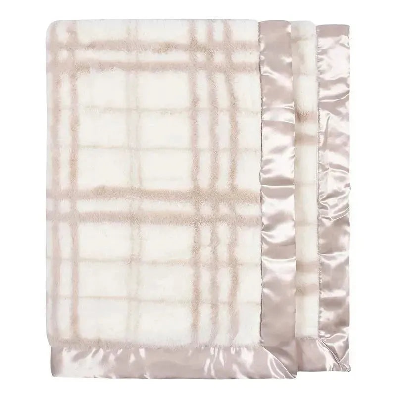 Just Born – Tan Plush Plaid Baby Blanket