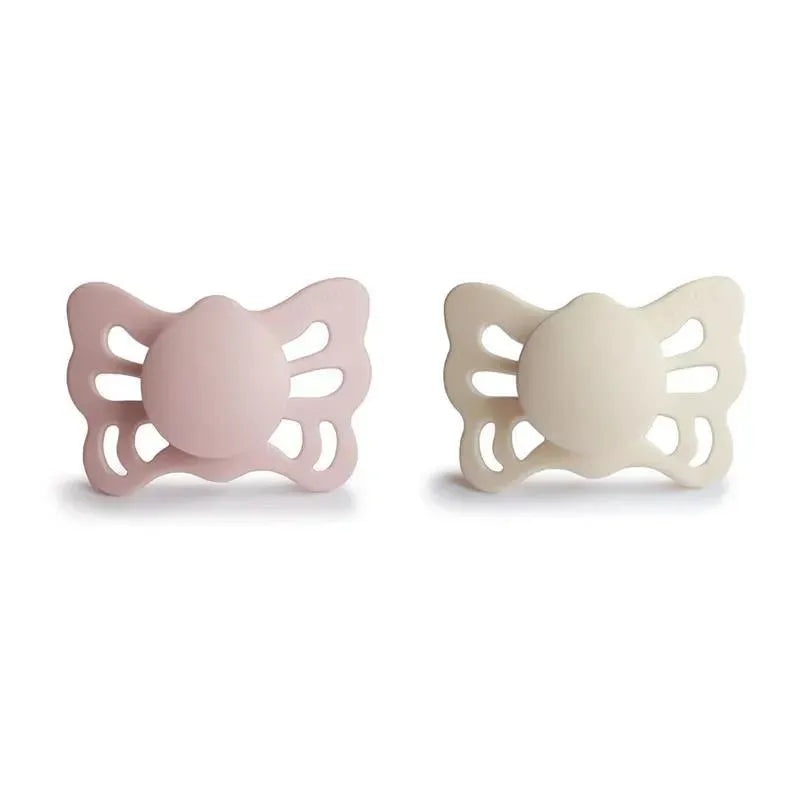 Mushie – 2Pk Cream/Blush Butterfly Anatomical Silicone Pacifier, 0/6M