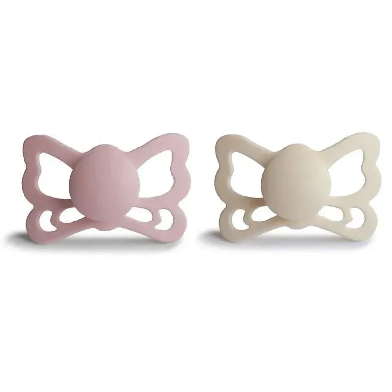 Mushie – 2Pk Cream/Blush Butterfly Anatomical Silicone Pacifier, 6/18M