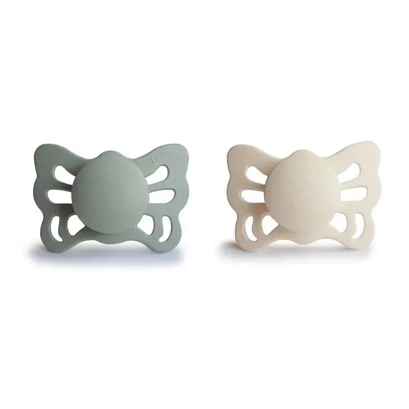 Mushie – 2Pk Cream/Sage Butterfly Anatomical Silicone Pacifier, 0/6M