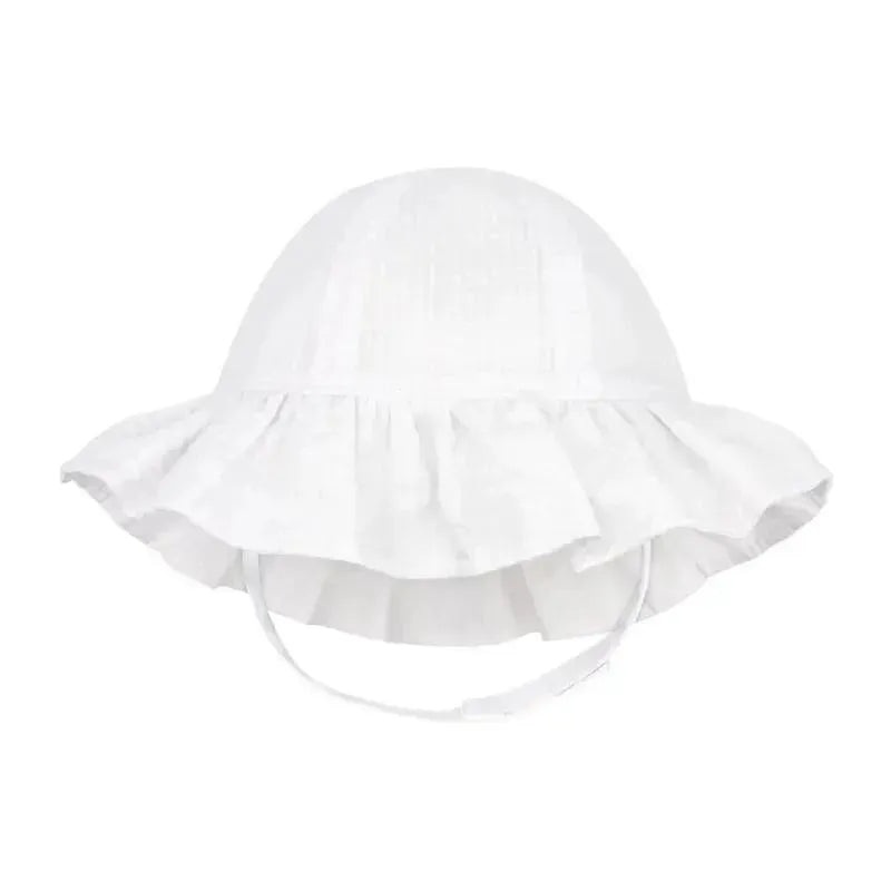 Wee Ones – Baby Girls’ and Boys’ Reversible Summer Ready Sun Hats, White Ruffle