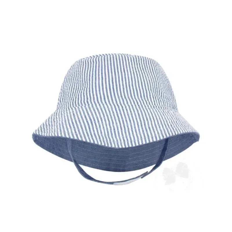 Wee Ones – Boys Reversible Seersucker Sun Hat, Blue Stripes