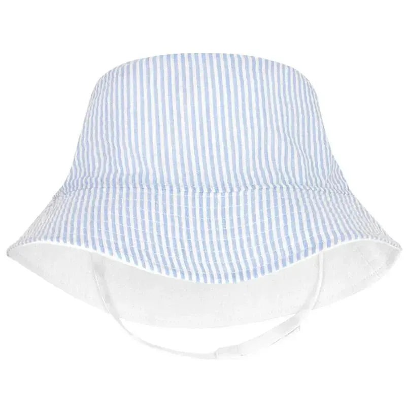 Wee Ones – Girls Reversible Ruffle Brim Seersucker Sun Hat, Blue Stripes