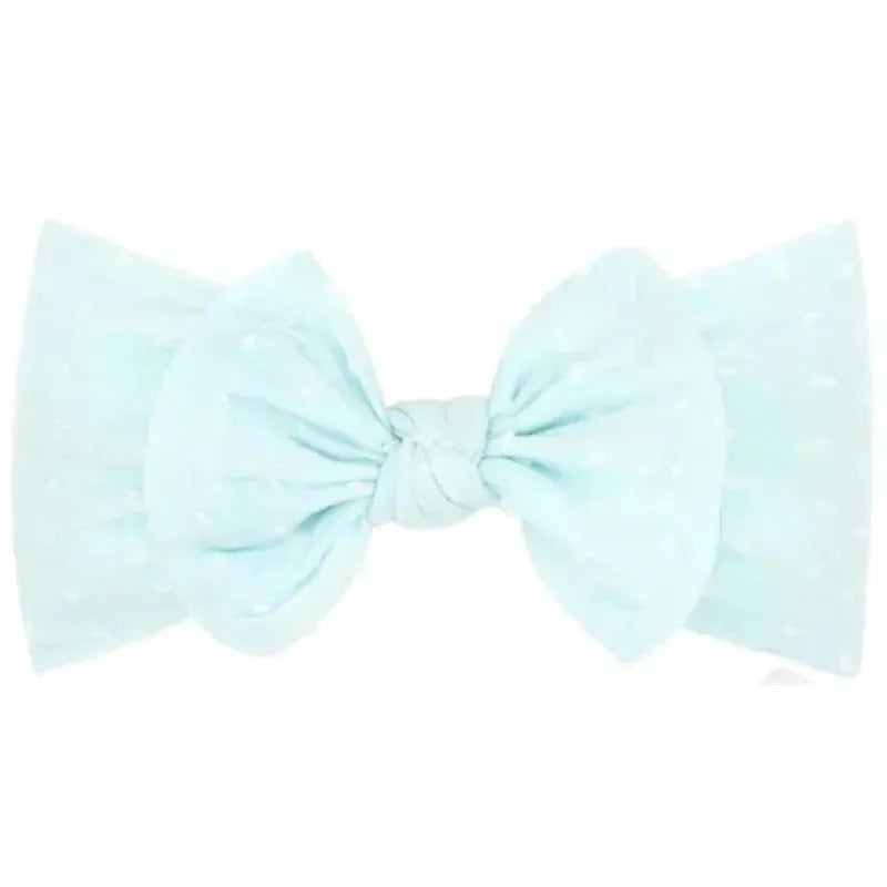 Wee Ones – Soft Shabby Dot Nylon Girls Baby Band With Matching Bowtie, Light Blue