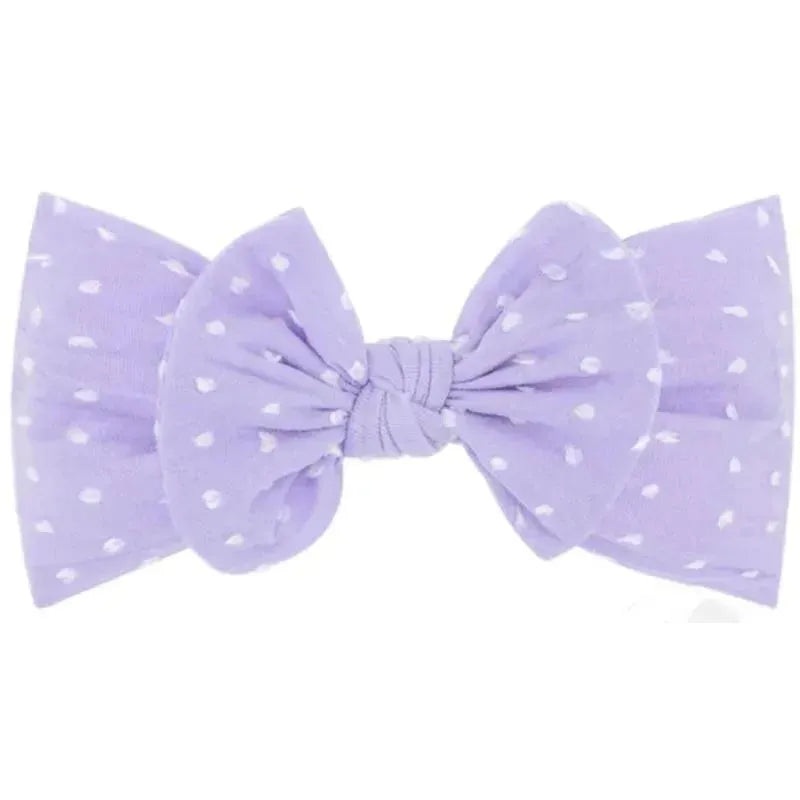 Wee Ones – Soft Shabby Dot Nylon Girls Baby Band With Matching Bowtie, Light Orchid