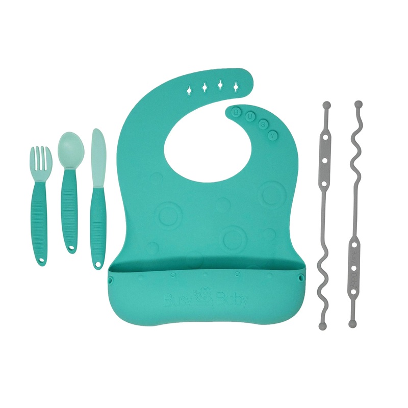 Busy Baby Bungee Bib & Utensil Set Spearmint