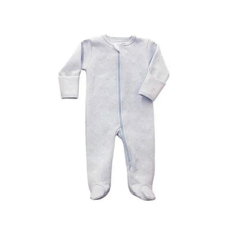 Noomie – Baby Boy Zipper Footie Light Blue Stars Jacquard