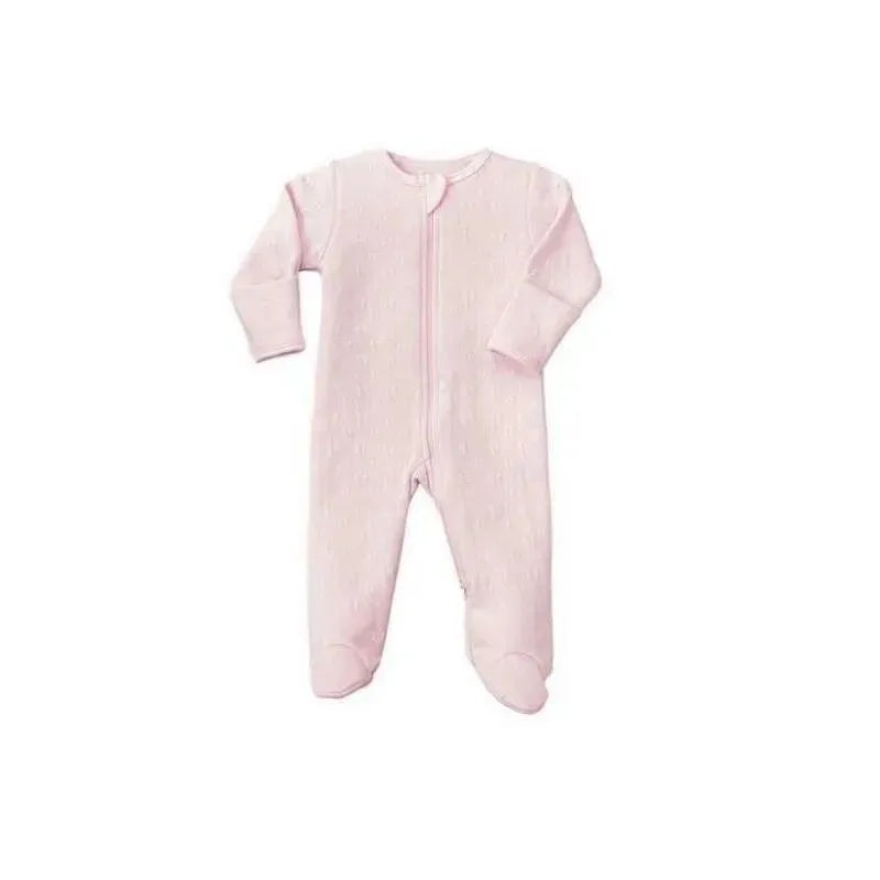 Noomie – Baby Girl Zipper Footie Pink Hearts Jacquard