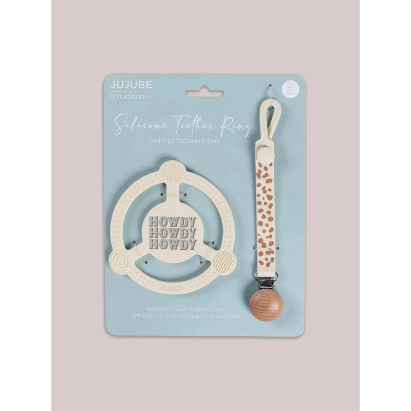 Silicone Teether Ring – Howdy Partner Blue by Caroline Alfreds