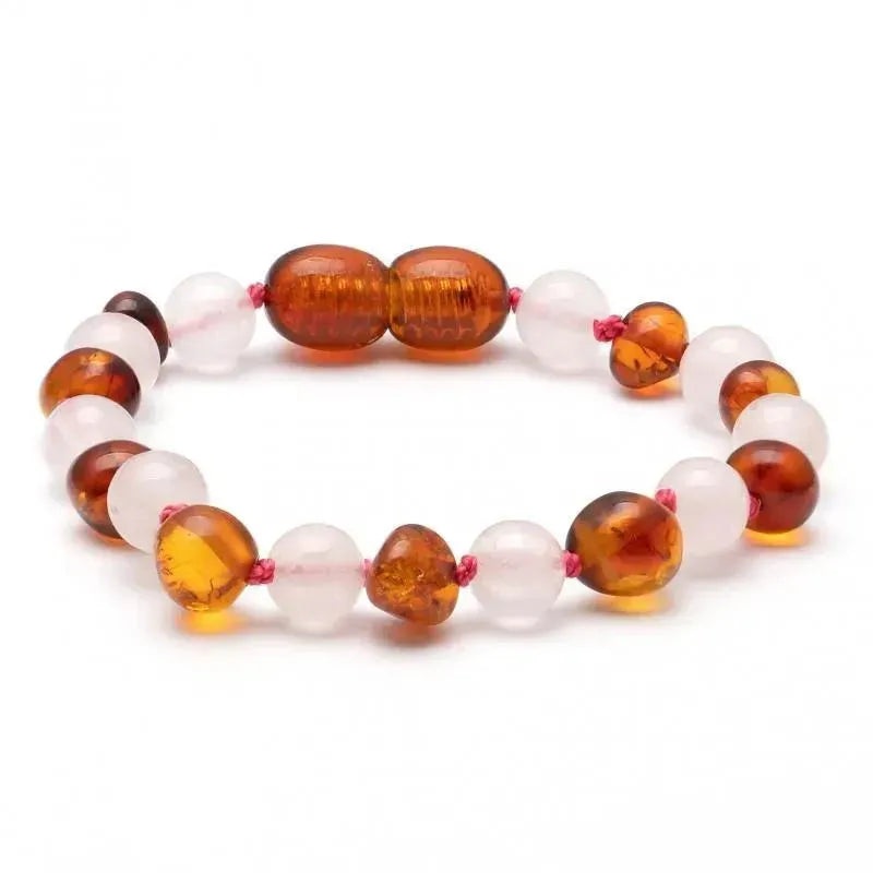 Amber Stone – Baroque Baltic Amber & Rose Quartz Baby Bracelet 3
