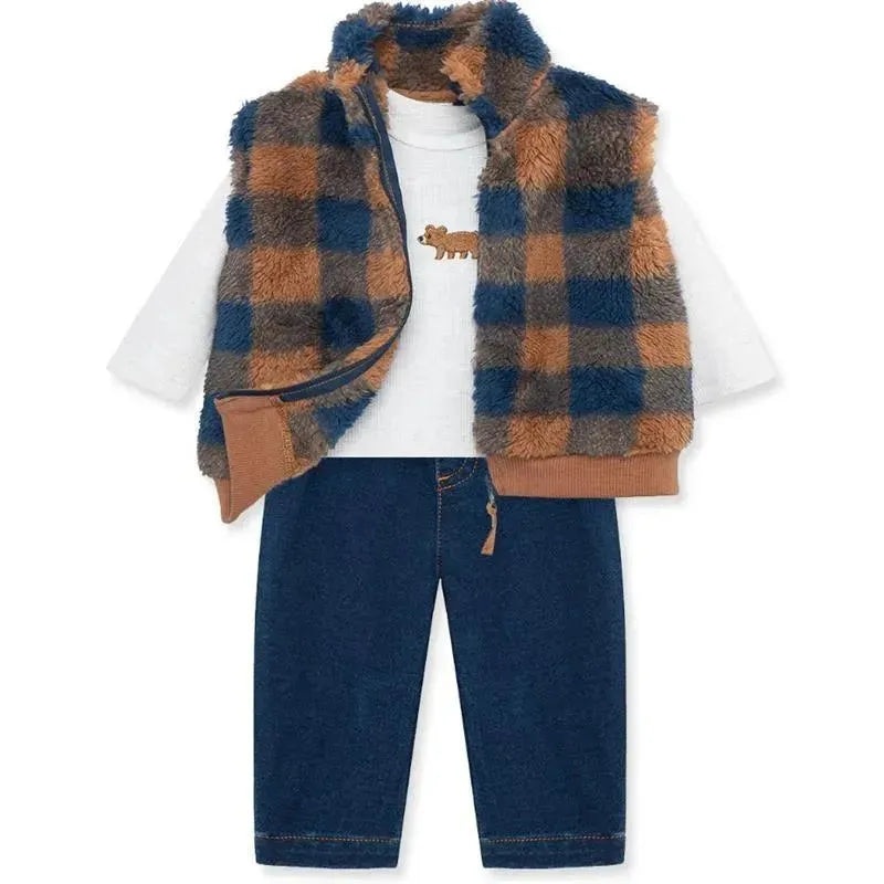 Litlle Me – 3Pk Baby Boy Check Vest Set