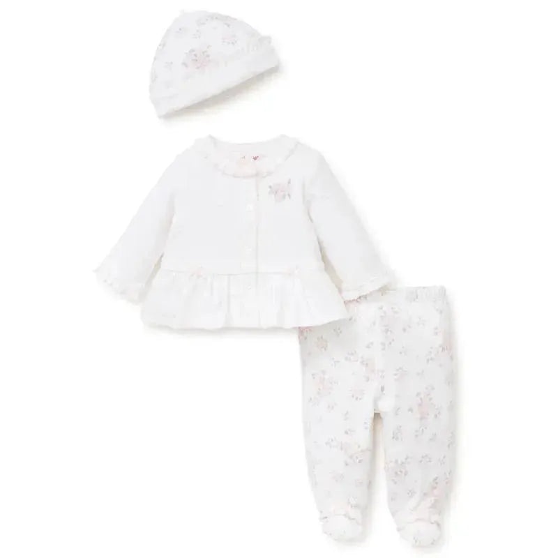 Little Me Dainty Roses Cardigan Set White/Pink
