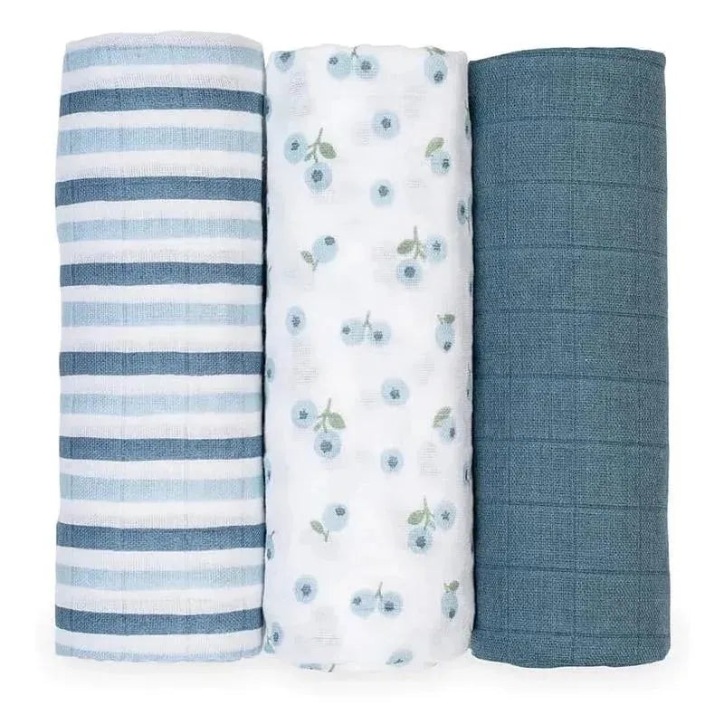 Lulujo – 3Pk Blueberries Muslin Receiving Blankets