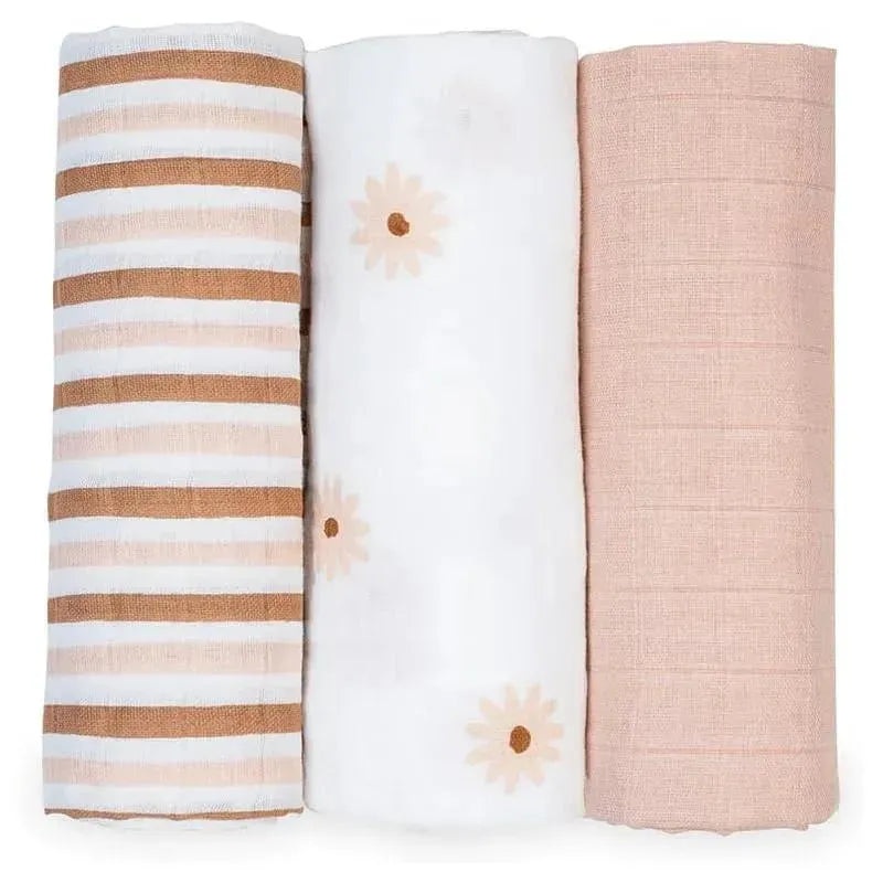 Lulujo – 3Pk Daisies Muslin Receiving Blankets